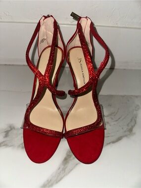 Brand New Jessica Simpson Red Glitter Strappy Heels Size:9.5